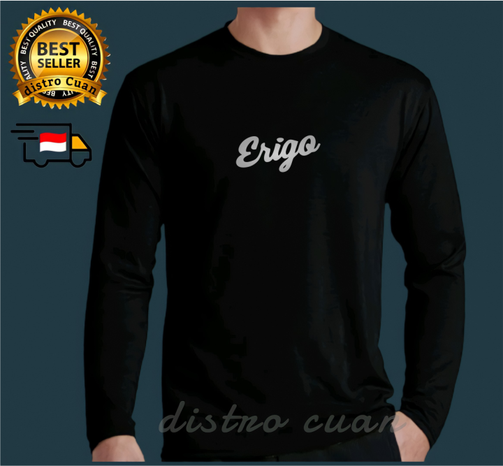 Baju Kaos Erigo Pria Wanitatext Print Lengan Panjang Distro Erigo Grey