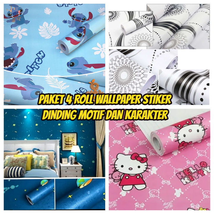 Paket 4 Roll Wallpaper Stiker Dinding Motif Dan Karakter 3D Ukuran 45