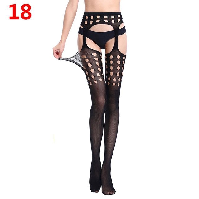 Women Hollow Out Sexy Lingerie Stripe Elastic Stocking Transparent