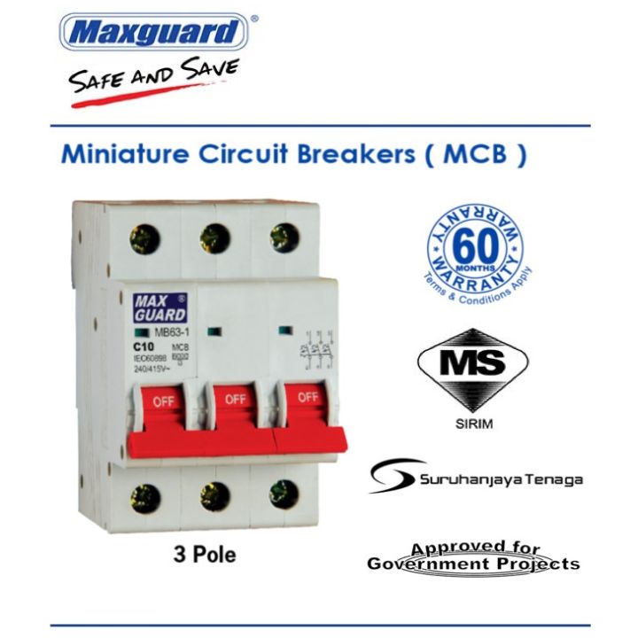 MAXGUARD 3 Pole 6kA Miniature Circuit Breakers MCB 6A 10A 16A 20A