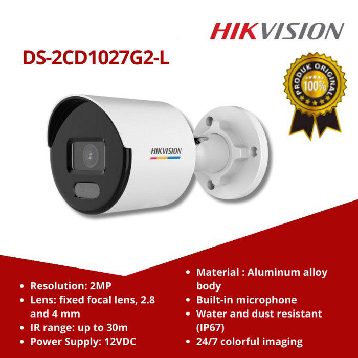 HIKVISION IP CAMERA CCTV OUTDOOR DS 2CD1027G2 L 2MP COLORVU POE H 265