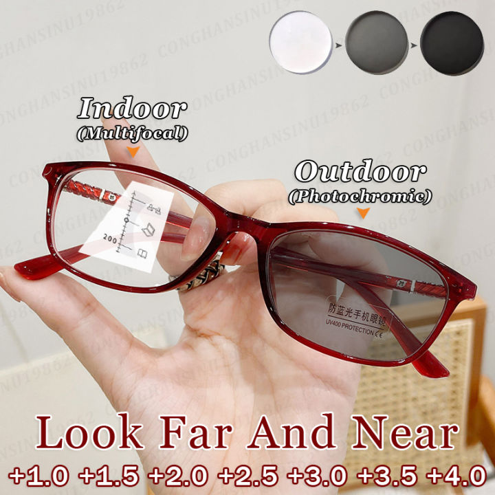 3 In 1 Photochromic Progressive Multifocal Reading Glasses Look Far And