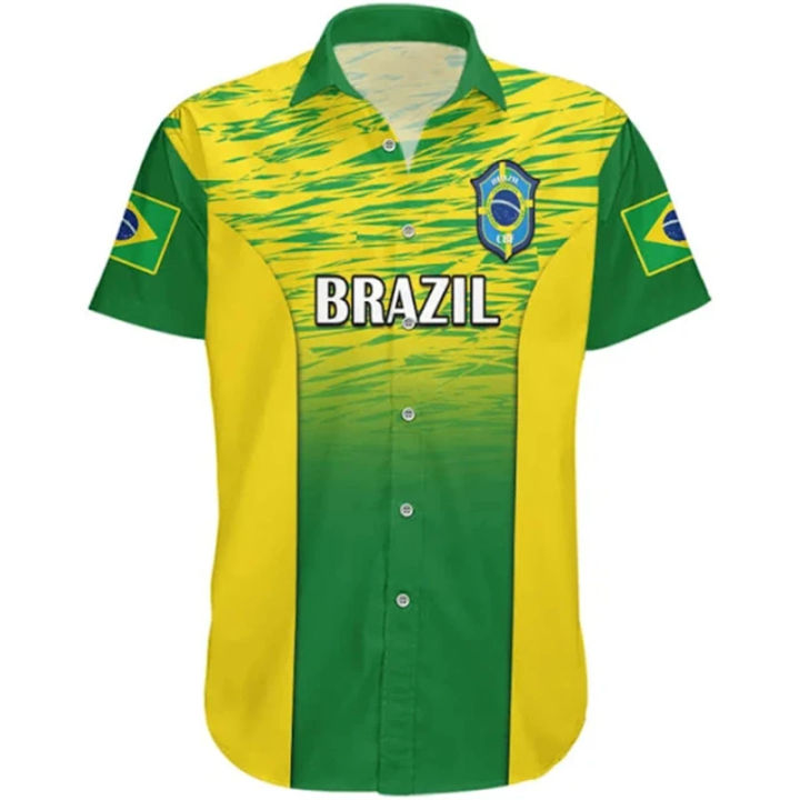 3D Printed Brazil Flag Graphic Shirts For Men Casual Brazilian National