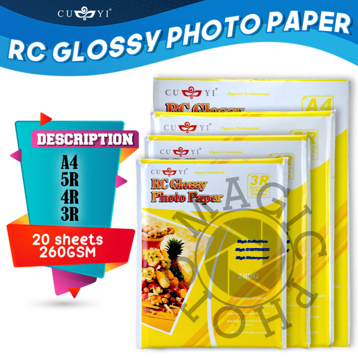 MP00 CUYI RC Glossy Photo Paper 260gsm A4 5R 4R 3R Size 20