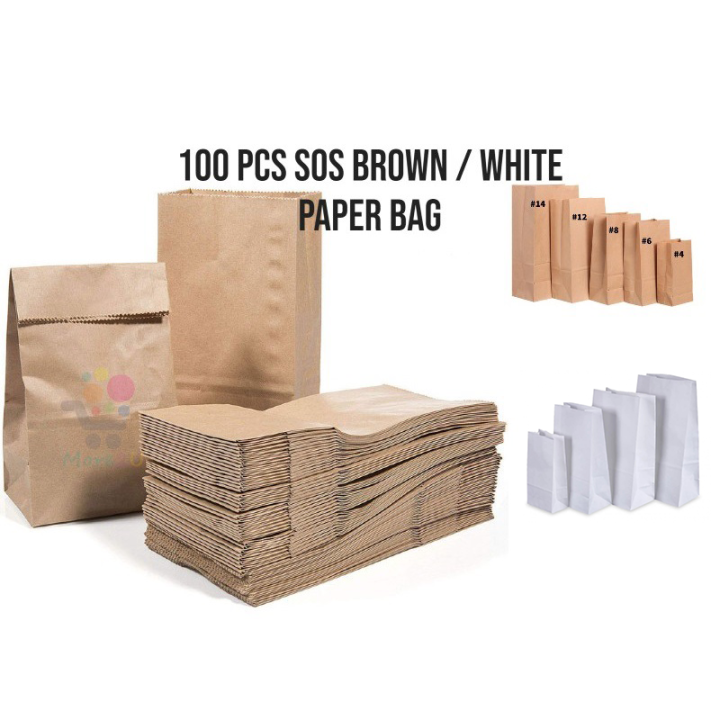 Pcs Sos Paper Bag Kraft Brown Paper Bag Block Bottom Food