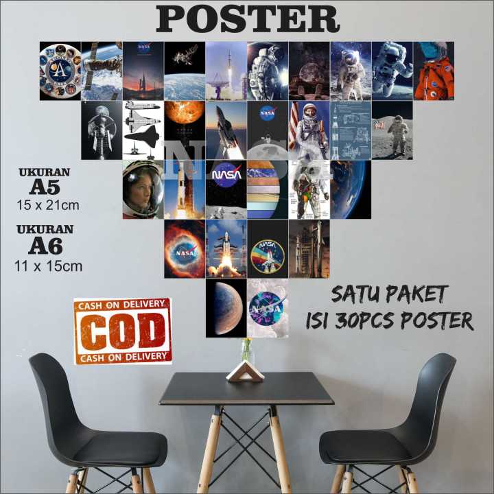 Poster Dinding Kamar AESTHETIC TEMA NASA Astronot Satu Paket Isi 32pcs