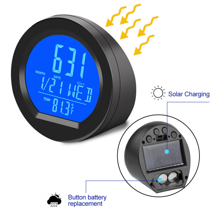 Solar Car Clocks For Dashboard Digital LCD Clock Interior Temperature