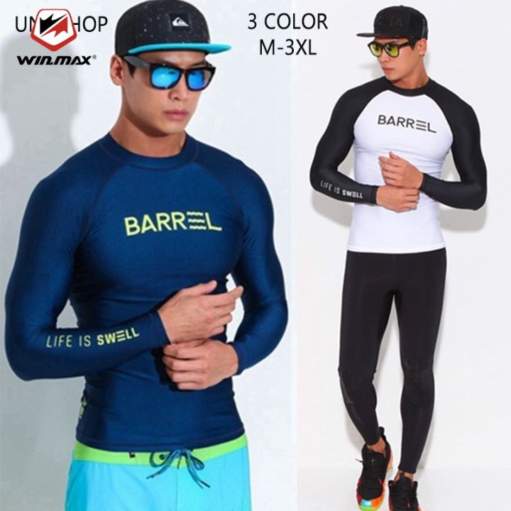 Winmax Men Long Sleeve Swim Shirt Swimming Shorts Wetsuit Rashguard