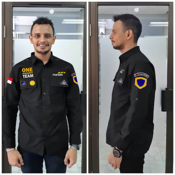 Baju Kemeja Seragam Pdl One Mandiri Team Lengan Panjang Biru Navy Dan