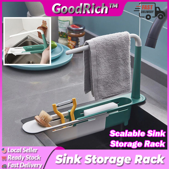 Expandable Telescopic 2IN1 Sink Organizer Storage Tray Drainer Rack