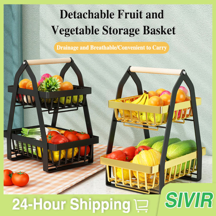 2 Tier Onion Rack Fruit Basket Rak Bawang Bertingkat Save Space Storage