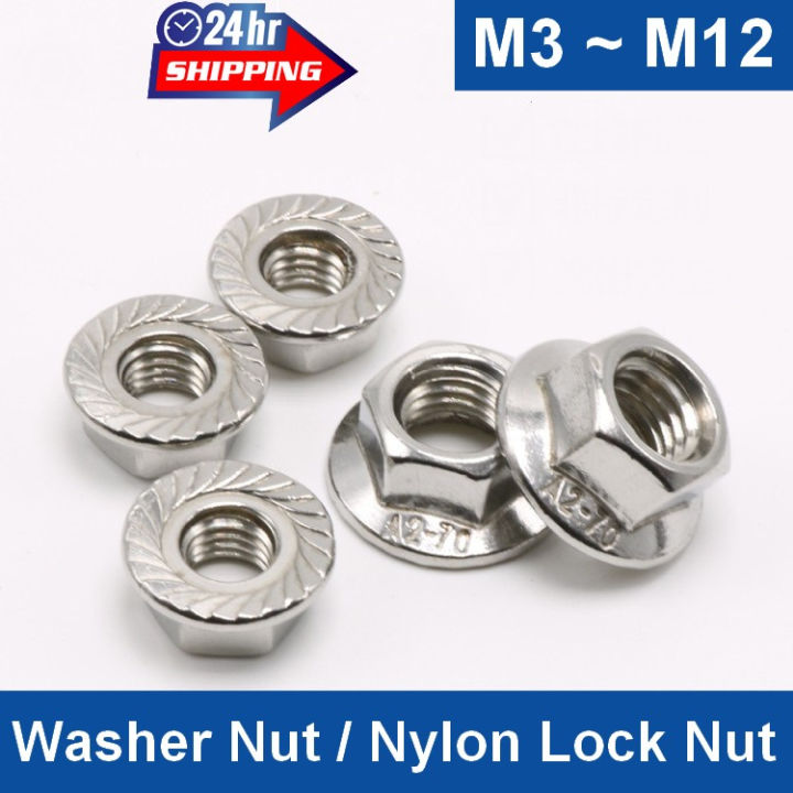 Hexagon Flange Nut 304 Hex Nat Stainless Steel Washer Nut Nylon Lock