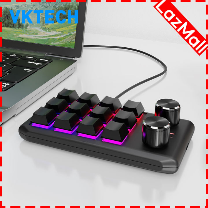 Vktech RGB One Handed Mechanical Keypad 12 Keys 2 Knobs DIY