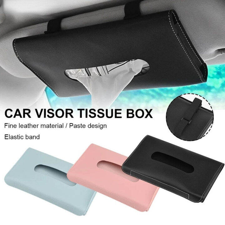 Car Sun Visor Tissue Holder Hanging Paper Towel Clip PU Leather Tissue