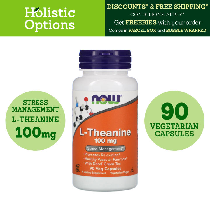 Authentic NOW Foods L Theanine 100 Mg 90 Veg Capsules For Stress