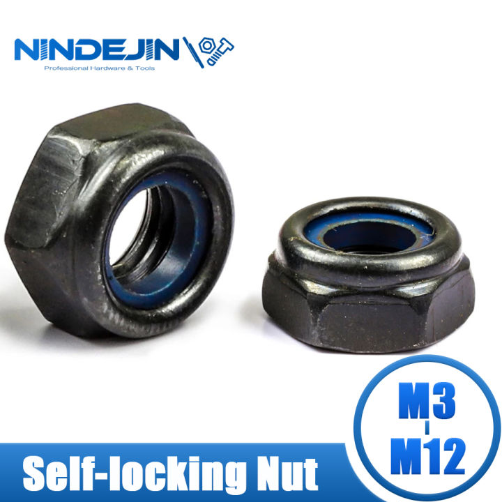 Nindejin Black Nylon Lock Nut Stainless Steel Carbon Steel Hex