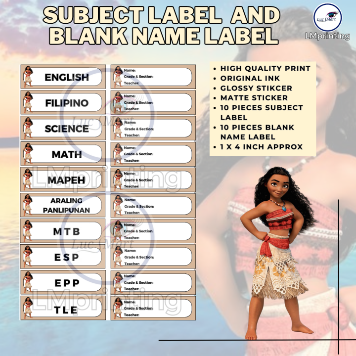 LUCSMART Fast Shipping MOANA THEMED STICKER LABEL AND NAME LABEL