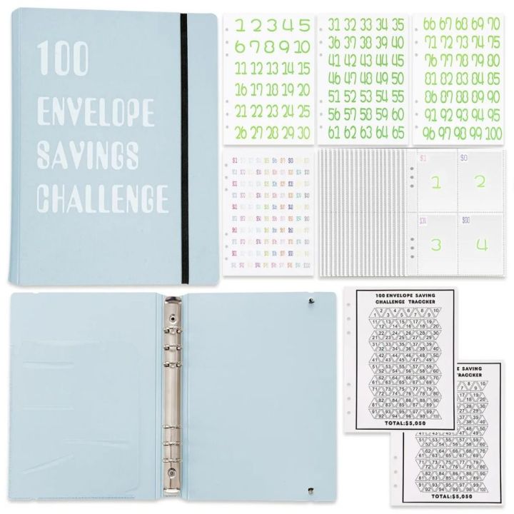 WENQI Colorful 100 Envelope Challenge Notebook Cash Budget A5 Size