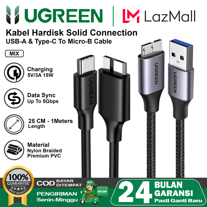 Ugreen Kabel Data Hardisk Eksternal Usb A Dan Usb C To Micro B Kabel