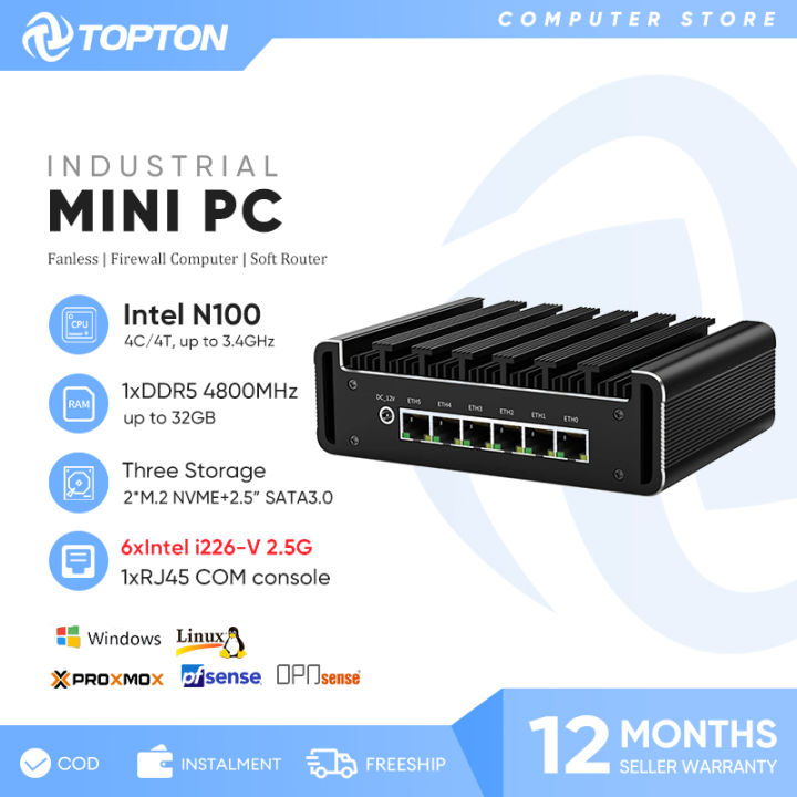 6x2 5G Firewall Router 12th Gen Intel N100 I226 V Fanless Mini PC DDR5