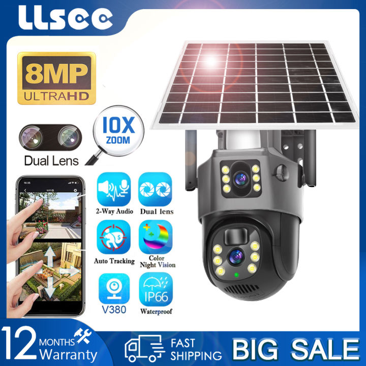 Llsse V Pro Solar Cctv Outdoor Mp K Dual Lens Dual Screen Wireless