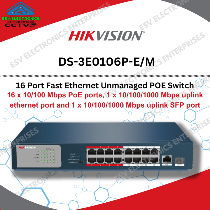 HIKVISION DS 3E0318P E M 16 Port Fast Ethernet Unmanaged POE Switch