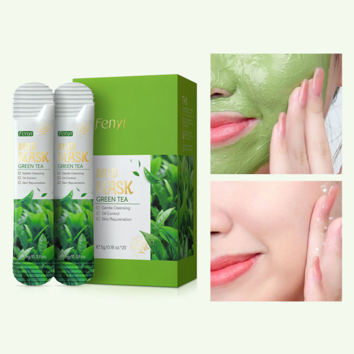 Fenyi 20Pcs Box Green Tea Mud Mask Whitening Brightening Moisturizing