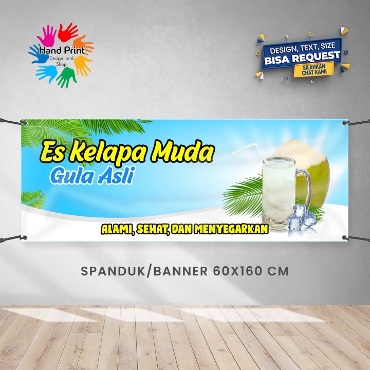 Spanduk Banner Es Kelapa Muda Warna Biru Kuning Minuman Segar Ukuran