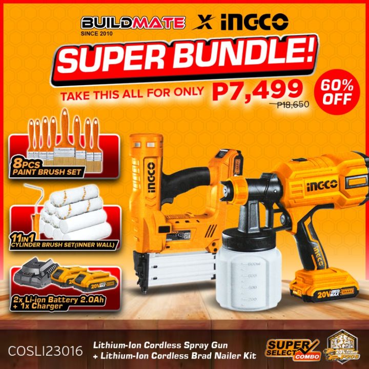 Buildmate Ingco Cordless Brad Nailer Kit V Nail Gun Cbnli Pcs