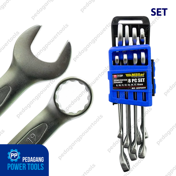 MOLLAR 8 19 Mm Kunci Ring Pas Set 8 Pcs Combination Wrench Buka Baut