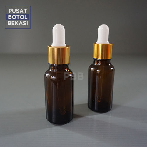 Botol Kaca Pipet Ml Tebal Coklat Ring Gold Karet Putih Isi