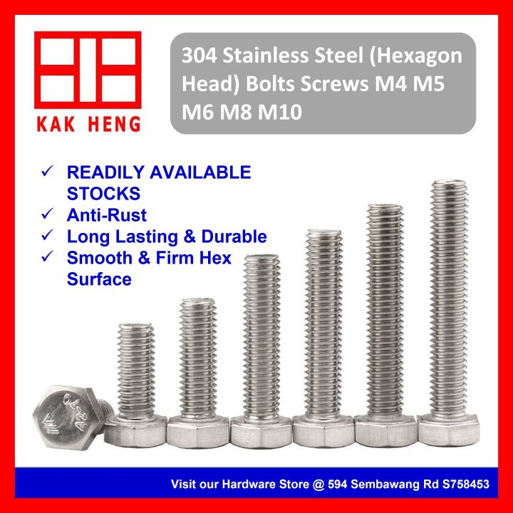 304 Stainless Steel Hexagon Head Screw M4 M5 M6 M8 M10 Bolt 50mm