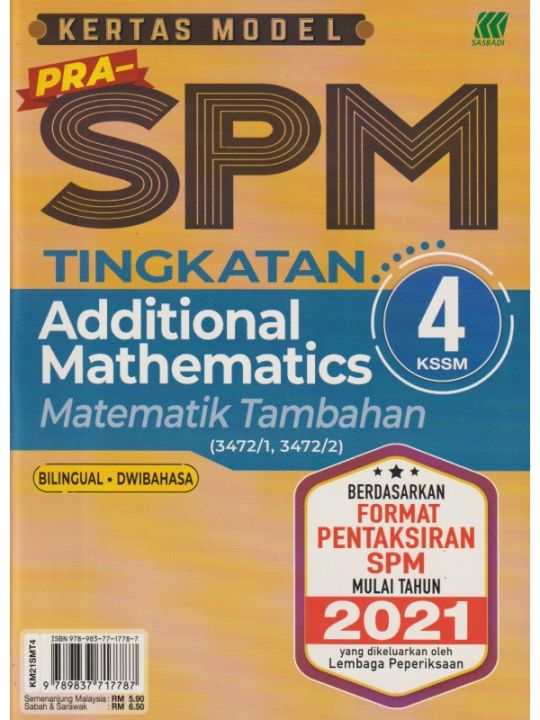 Kertas Model Pra SPM Tingkatan 4 KSSM Matematik Tambahan Dwibahasa Lazada