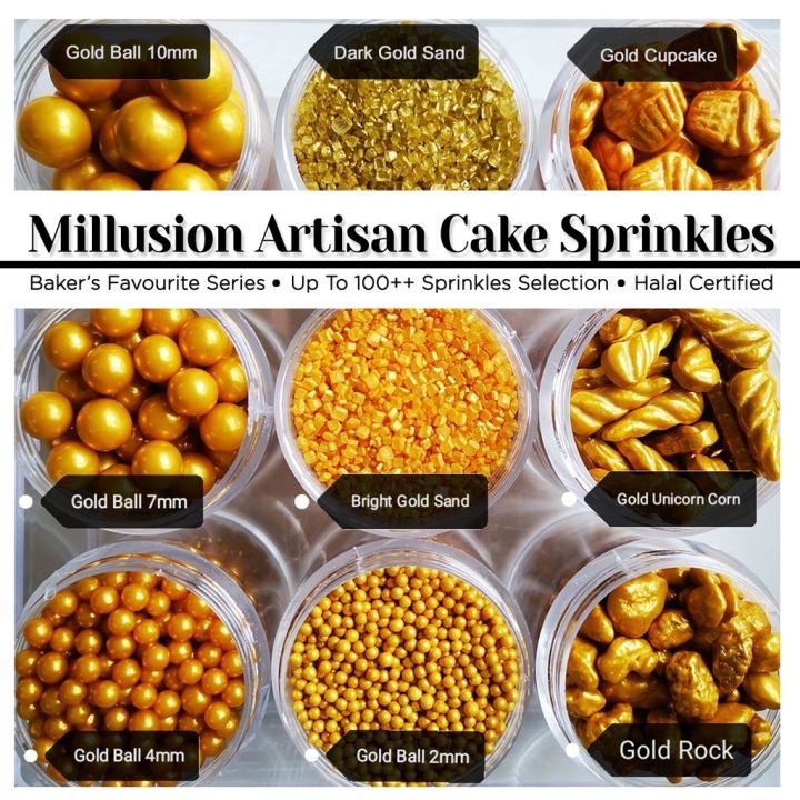 Millusion Gold Cake Sprinkles Halal Certified Cake Decoration Manik Kek