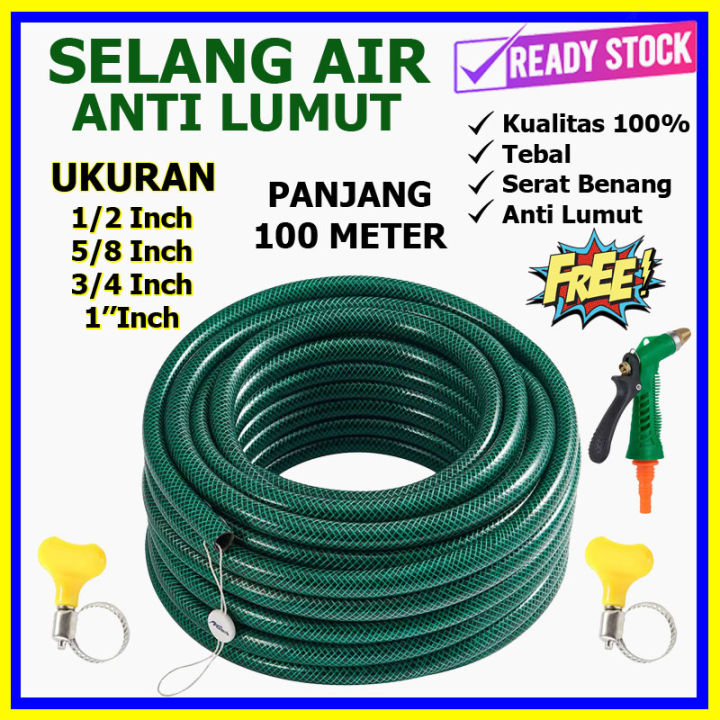 Selang Air 1 2 5 8 3 4 1 Inch 100 Meter Serat Benang Hijau Anti Lumut