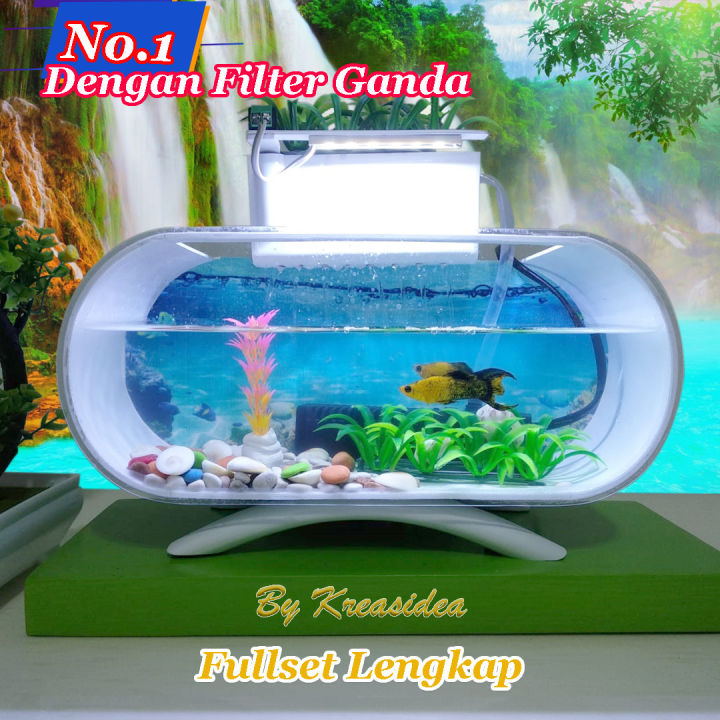 Aquarium Mini Akuarium Akrilik Mini Cupang Fullset Lengkap Dengan Dobel