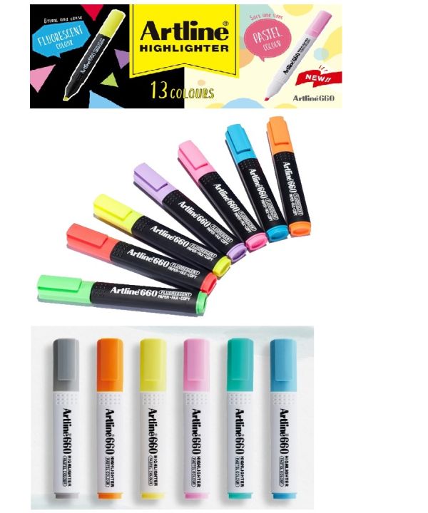 Artline 660 Fluorescent Highlighter Pastel Colour Lazada