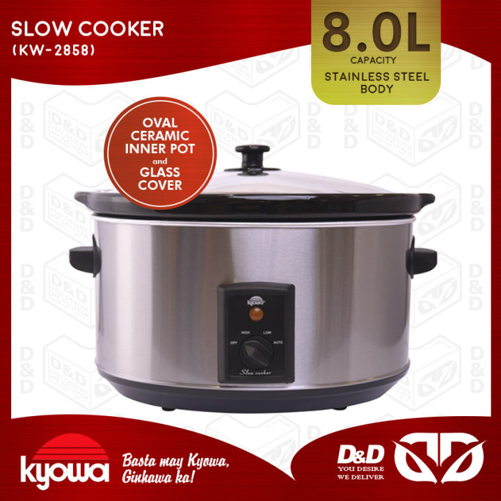 D D Kyowa 8 0L Slow Cooker Stainless Steel Body With Ceramic Inner