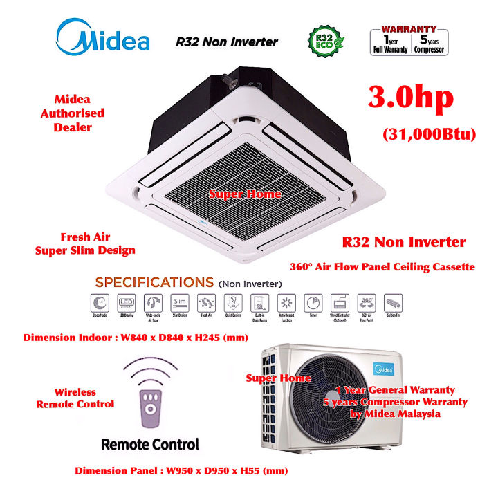 Midea Ceiling Cassette 3 0hp Air Conditioners MCDX 30CRN8 MOUX 30CN8