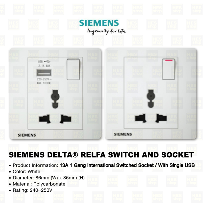 SIEMENS DELTA RELFA SWITCH AND SOCKET 13A 1 GANG INTERNATIONAL