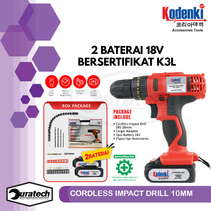 Cordless Impact Drill Mm Mesin Bor Tembok Baterai Batre V Baterai