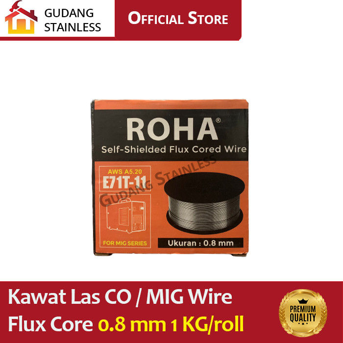 KAWAT LAS CO FLUX CORE E71T 1 ROHA 0 8MM 1KG WIRE CO2 TANPA GAS