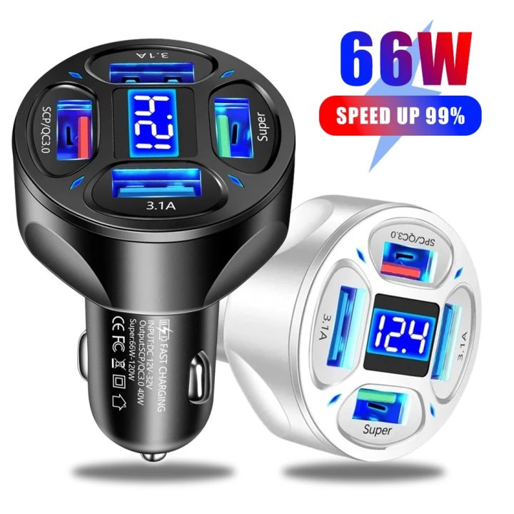 W Usb Digital Display Car Charger Fast Charge Qc Phone Charging