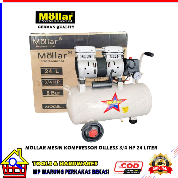 MOLLAR Mesin Kompressor Oilless Silent 0 75hp 3 4HP Tank 24 Liter