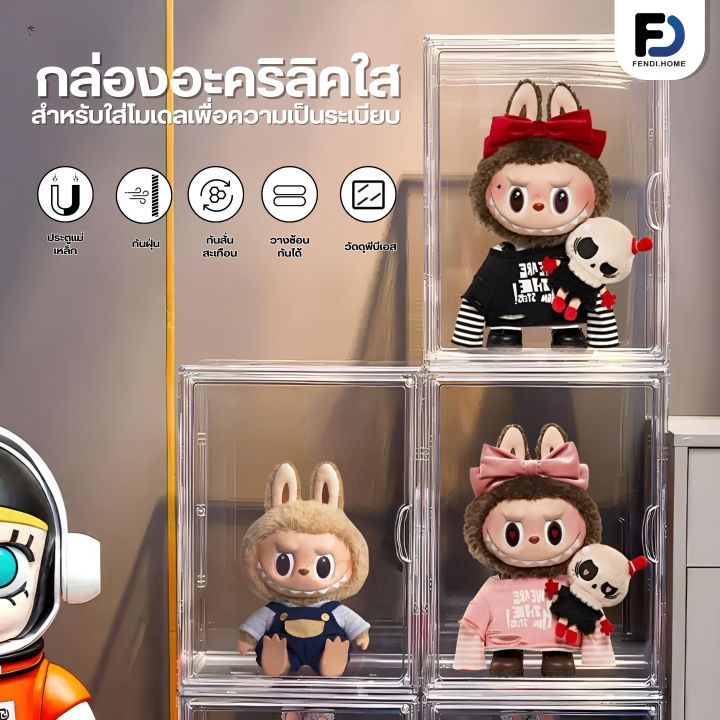 กลองโชวโมเดล ฟกเกอร ตโชวตกตา ตกตาของสะสม Labubu กลองอะคร