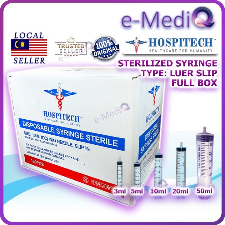 Hospitech Full Box Luer Slip Disposable Syringe Ml Ml Ml