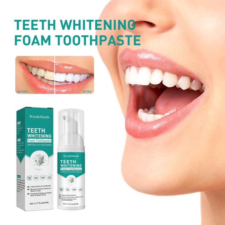 AUTHENTIC WEST MONTH Teeth Whitening Foam Toothpaste Prevents Yellowing