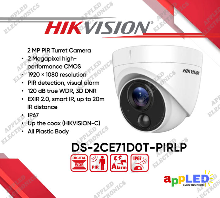 Hikvision DS 2CE71D0T PIRLP 2MP 1080P Turret Analog Infrared CCTV