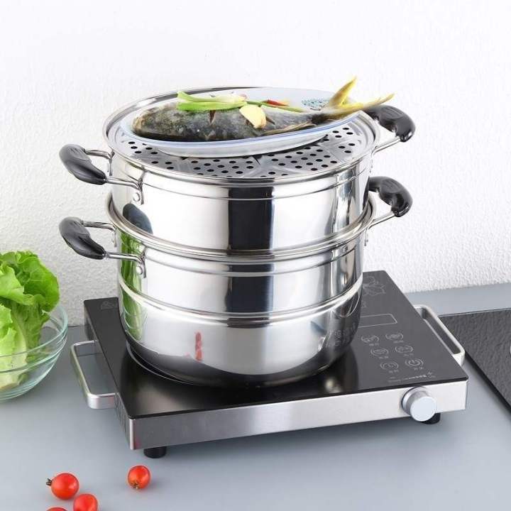 Stainless Steel Steamer Cookware Multi Functional 3 Layers 26cm Lazada PH