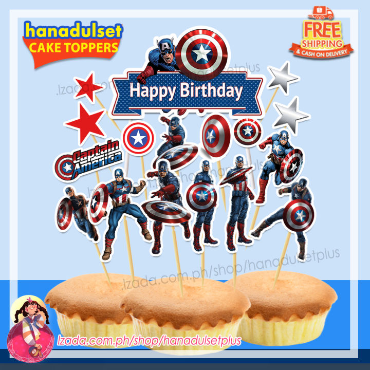 Captain A Merica Hdsph Happy Birthday Cup Cake Topper Set Lazada Ph